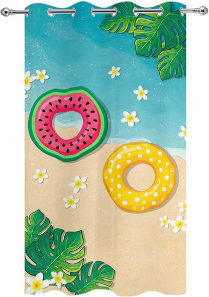 Summer Outdoor Curtains for Patio Plumeria Swimming Circles Ocean Beach Waterproof Outside Curtains with Grommet Top Weatherproof Curtain for Cabana Pergola Gazebo, 1 Panel, 54" W x 95" L