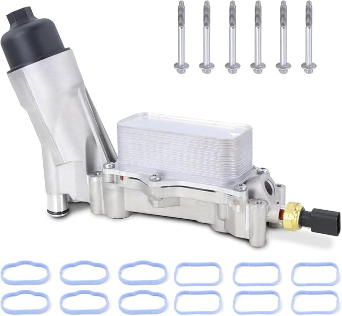 926-876 Upgraded Aluminum Engine Oil Filter Housing with Oil Cooler Compatible with 2021-2023 Dodge Challenger Charger Durango Jeep Wrangler Cherokee Chrysler 300 3.6L Replace# 68308741AF