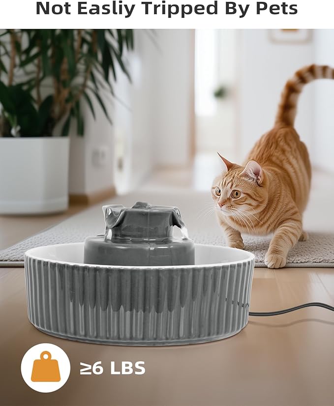 Ceramic Cat Water Fountain, 2.1L/71oz Cupcake Pet Water Fountain for Cats and Dogs, Automatic Pet Drinking Fountain with Pump, Filter & Foam (Dark Grey)