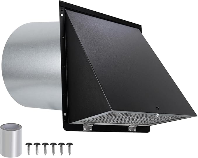 10 Inch Wall Vent Cover,Exhaust Vent Hooded Wall Vent with Screen and Damper,Outdoor Wall Exhaust Vent Cap Exterior Air Vent Cover for Kitchen Range Hood HVAC Duct Dryer Ventilation,Galvanized Steel