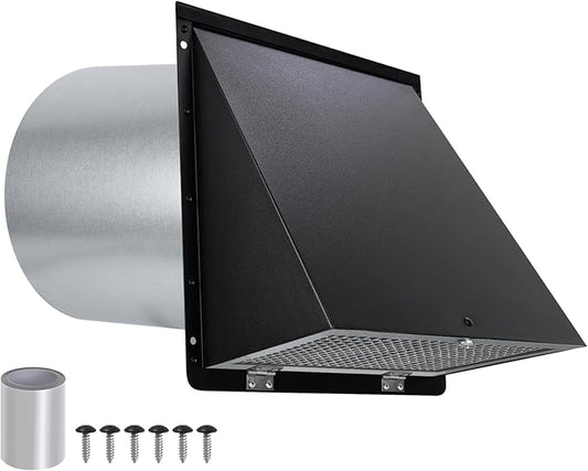 10 Inch Wall Vent Cover,Exhaust Vent Hooded Wall Vent with Screen and Damper,Outdoor Wall Exhaust Vent Cap Exterior Air Vent Cover for Kitchen Range Hood HVAC Duct Dryer Ventilation,Galvanized Steel