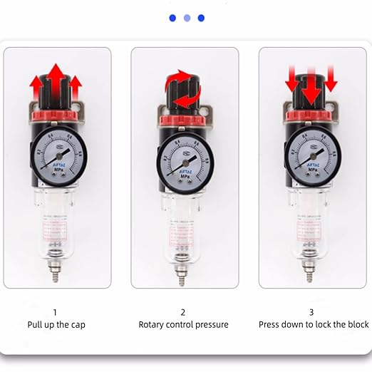 Compressed Air Pressure Filter Regulator Airtac AFR2000 1/4'' NPT 0-140 PSI Combo Piggybac Adjustable,Bracket,Gauge Semi-Auto Drain