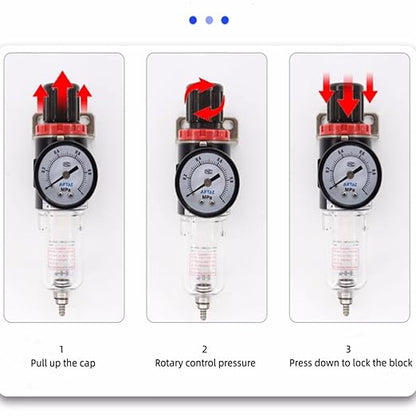 Compressed Air Pressure Filter Regulator Airtac AFR2000 1/4'' NPT 0-140 PSI Combo Piggybac Adjustable,Bracket,Gauge Semi-Auto Drain