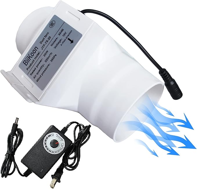 3“ Inline Duct Fan 12V 20W Inline Exhaust Blower Plastic Air Extractor Booster for Carbon Filter Grow Tent Room Basement Kitchen (Color : Adjustable Speed, Size : 20w)