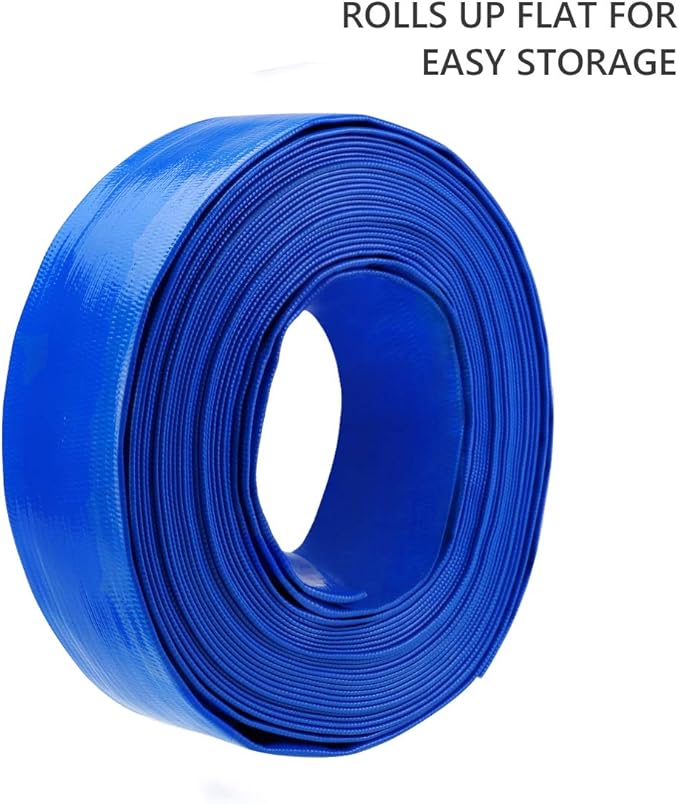 Eastrans 1-1/4'' x 50ft Blue PVC Lay-Flat Backwash Hose for Swimming Pools, Heavy Duty Discharge Hose Reinforced Pool Drain Hose, Weather Resistant Ideal for Water Transferring