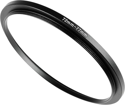 72-77mm Metal Step-Up/Down Ring Adapter Compatible with Mirrorless Cameras DSLR Lens, UV CPL ND Filter Thread Converter, Black