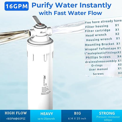 Whole House Water Filter System: 16GPM high Flow, fits Well Water/RVs/Cabins, -11°F Cold-Resistant. 3-Stage deep Filtration, 200K Water Hammer Resistance, Easy DIY Install