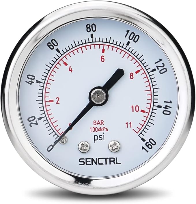 SENCTRL 0-160 Psi Pressure Gauge, 2" Dial, 1/4 NPT Back Mount, Waterproof, Stainless Steel Case, for Pneumatic Regulator Air Compressor RV Regulator Water Tire Pressure Test
