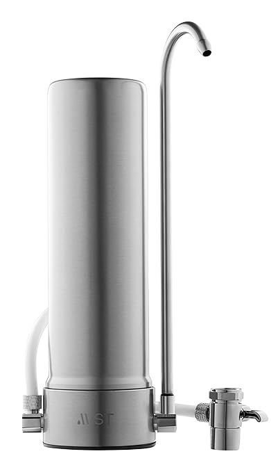Mist Countertop Water Filter, 5-Stage Water Filtration System Countertop Technology, 8000 Gallon Capacity, Stainless Steel, Reduces Heavy Metals, Chlorine, Bad Taste & Odor (1 Filter Included)