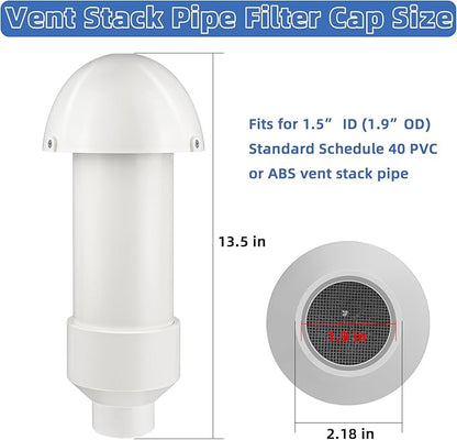 1.5 Inch Vent Stack Pipe Filter,Septic Tank Filter Vent Sewer Vents Cap for PVC Roof ABS Pipe Plumbing,Roof Vents Filters Remove Outdoor Septic and Sewer Odors&Improve Yard Patio Air,with Mushroom Cap