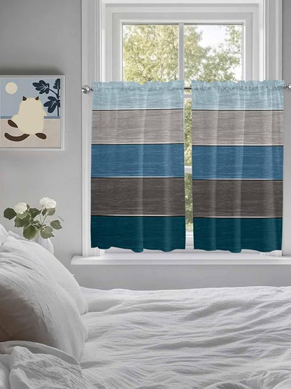 Retro Farm Blue Gray Wood Grain Window Valance Curtains, Rustic Wooden Plank Light Filtering Kitchen Valance with 3-inch Rod Pocket for Living Room Bathroom Bedroom,2 Panel,42x54In