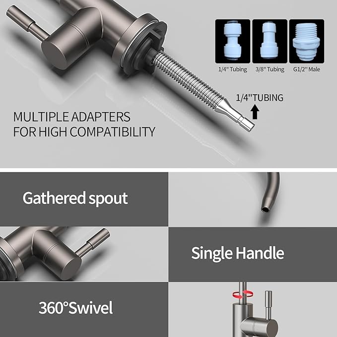 Kitchen Sink Faucet with Pull - Down Sprayer, 2 - Handle 3 - in - 1 Kitchen Sink Filter Faucet, Cold and Hot Mixer Drinking Water Faucet (Filter Faucet, Grey)