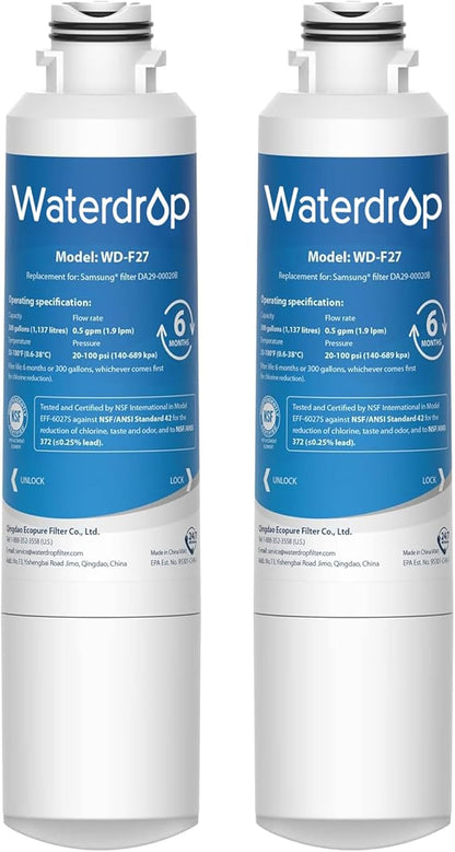 Waterdrop DA29-00020B Replacement for Samsung® Water Filter HAF-CIN/EXP, DA29-00020B, HAF-CIN, DA29-00020B-1, RF28HMEDBSR, RF263BEAESR, RS25J500DSR, RF263TEAESG, HDX FMS-2, DA97-08006A-1, 2 Filters