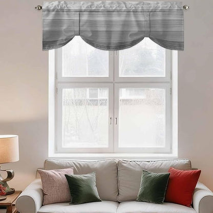 Grey Ombre Wooden Tie Up Valance Curtains for Windows, Kitchen Curtains Window Shades, Farmhouse Retro Gray Wood Gradient Light Filtering Roman Curtain Valances for Bedroom/Bathroom/Cafe 54"x18"