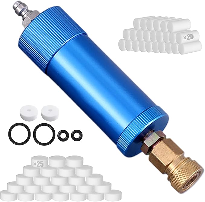 High Pressure PCP Air Filter Oil-Water Separator, 40MPa/5800Psi Inline Moisture Separator with 8mm Quick Connect, Complete Kit with 25 Filters, Sealing Rings & Gaskets for Air Compressor Pump (Blue)