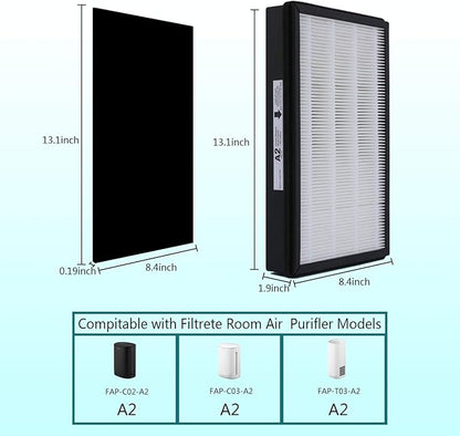 Replacement HEPA A2 Size Filter, Compatible with Filtrete Room Air Purifier Devices FAP-C02-A2, FAP-C03-A2, FAP-T03-A2, Part #1150101, 2 Pack
