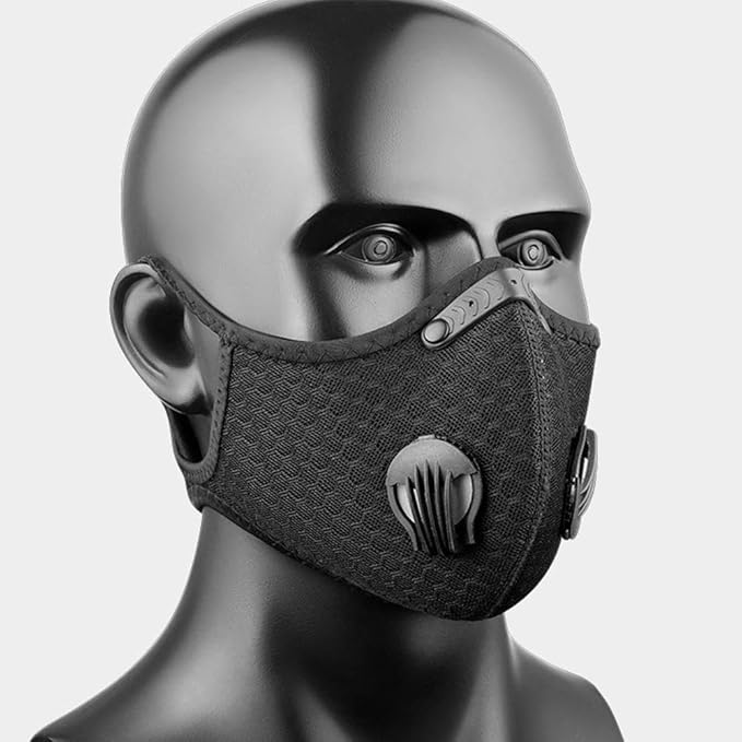 NBDIB 4 Pack Adjustable Reusable Face Protection with 8 Carbon Filters and 8 Valves for Cycling Sport Black
