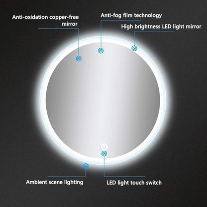 Bathroom Mirror with LED Light and Demister Pad Touch Sensor Wall Mounted Round Makeup Shaving Mirror (Color : Warm Light Size : 60cm) (Warm Light 80cm)