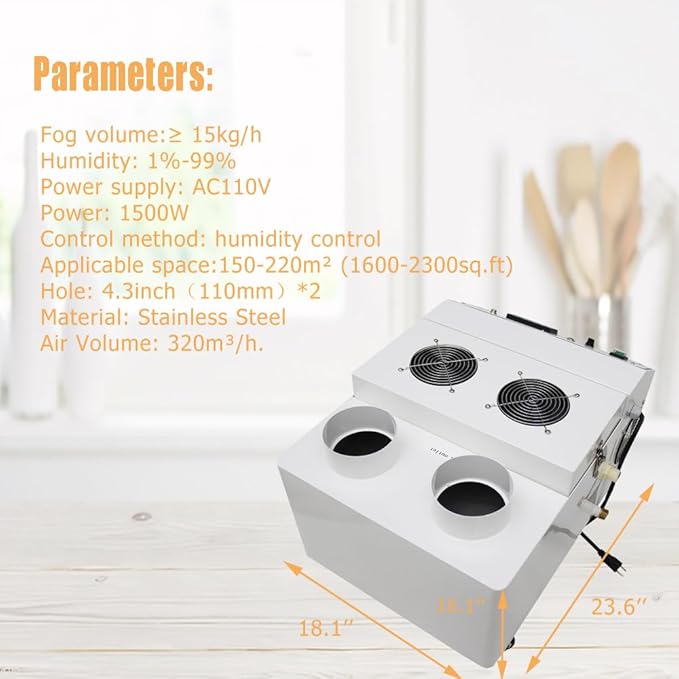 Ultrasonic Humidifier Cooler Sprayer 15kg/h Commercial Humidifier Commercial Industrial Humidifier with Humidistat and Remote Sensor Stainless Steel for Grow Room 110V