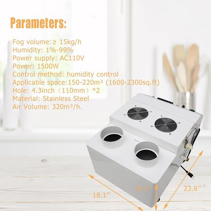 Ultrasonic Humidifier Cooler Sprayer 15kg/h Commercial Humidifier Commercial Industrial Humidifier with Humidistat and Remote Sensor Stainless Steel for Grow Room 110V