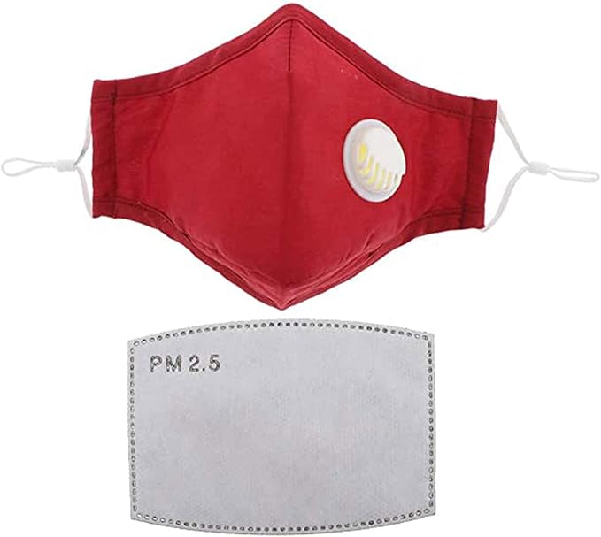 ASA Techmed Reusable Dual Air Breathing Valve Face Mask Cover with Activated Carbon Filter (Red with Valve)