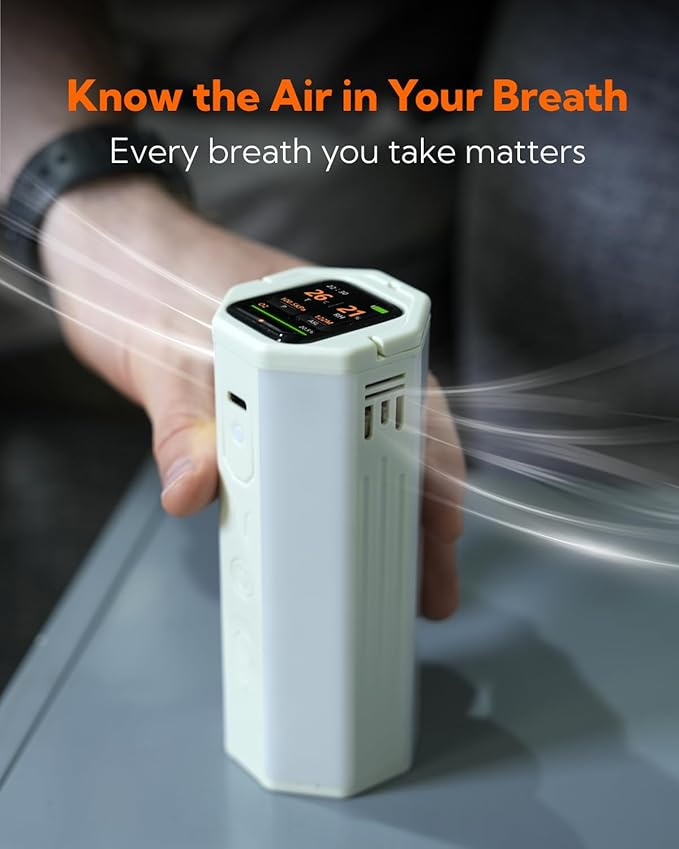 Portable Air Monitor, Lumopal Air Sensor with CO/TVOC/HCHO/EX/Humidity/Temp/Pressure Detector Indoor/Outdoor, VOC Meter CO Detector Gas Alert with 8000mah Long Lasting for Home Camping (White)