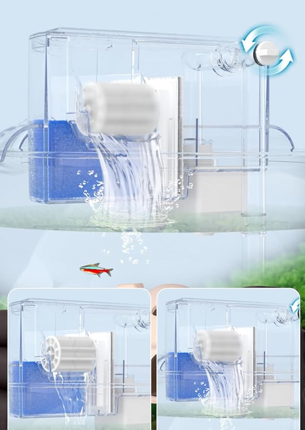 Circular Fish Tank Filter, Aquarium Hang on Filter, Small Fish Tank with Biochemical Sponge, Suitable for a Circular Tank with a Diameter of 3.54″ - 5.35″
