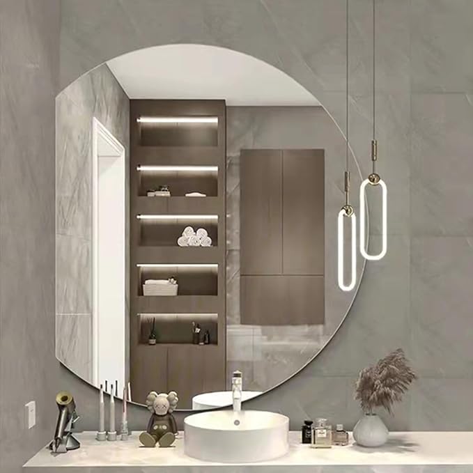 Half circle mirror，half circle mirrors for wall，half moon mirrors for wall，Dimmable LED Vanity Mirror Half Circle,Illuminated Mirror with Demister Pad, Anti-fog bathroom mirror，3 colours dimmable(Warm