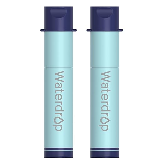 Waterdrop Gravity Water Filter Straw, Camping Water Filtration System, Water Purifier Survival for Travel, Backpacking and Emergency Preparedness, 0.1 Micron, 2 Pack, Light Blue