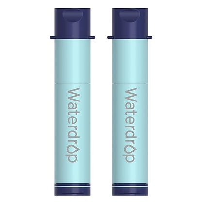 Waterdrop Gravity Water Filter Straw, Camping Water Filtration System, Water Purifier Survival for Travel, Backpacking and Emergency Preparedness, 0.1 Micron, 2 Pack, Light Blue