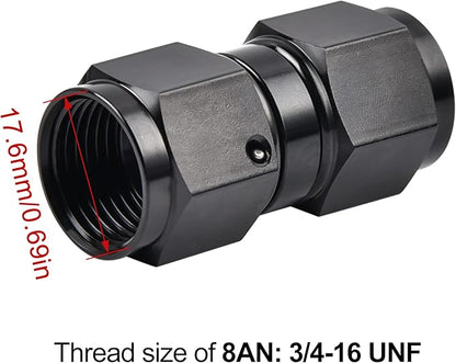 EVIL ENERGY 8AN Female to 8AN Female Straight Swivel Coupler Union Fitting Adapter Aluminum Black 2PCS