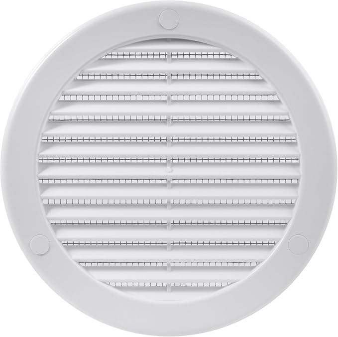 Vent Systems 5" Inch (Opening Dimensions) White Soffit Vent Cover - Plastic Round Air Vent Grille - Built-in Mesh Screen - HVAC Register Louver for Bathroom, Home, Kitchen
