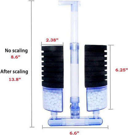 Multi Layer Filter Media Biochemical Dual Sponges Filters with Extendable Telescopic Air Flow Outlet Air Pump Driven for Betta Fry Aquarium Fish Tank Up to 50 Gallon (2 PCS, Black Sponge)