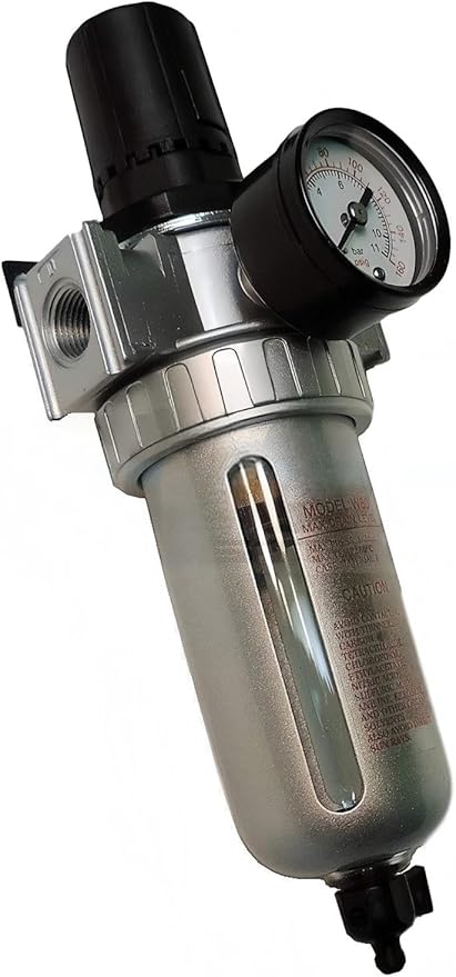 3/8" Pressure Regulator - 89 CFM Flow Rate 7-150 PSI Adjustable - for Compressor Particulate Filter Moisture Water Trap Compressed Air - Integral Style Filter Regulator Combination Replacement