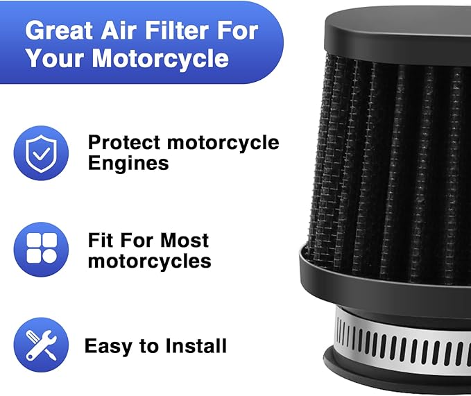2PCS Motorcycle Air Filter Universal 38MM Replacement Engine Filter High Performance Air Filters Fit Motocross Carburetor Cleaner for Pit Bike Scooter Moped ATV (Black)