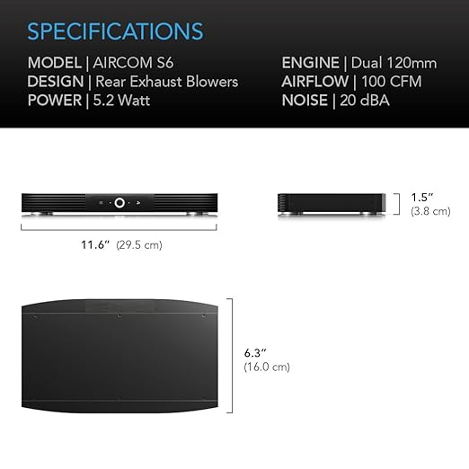 AC Infinity AIRCOM S6, Quiet Cooling Blower Fan System 12" Rear-Exhaust for Receivers, Amps, DVR, AV Cabinet Components
