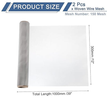 uxcell 2Pcs 150 Mesh 39" x 12" Woven Wire Mesh, 304 Stainless Steel Air Vent Filter Screen, Window Screen Mesh for DIY Projects Vents Cover Filtration Animals Fence