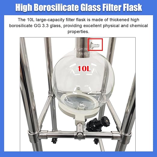 10L Vacuum Buchner Funnel Filtering Kit Glass Vacuum Suction Filter with 304 Stainless Steel Buchner Funnel & Glass Filter Flask Negative Pressure Filtration for Lab Liquid-Liquid Extraction