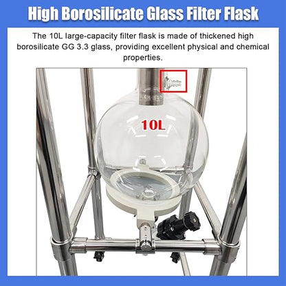 10L Vacuum Buchner Funnel Filtering Kit Glass Vacuum Suction Filter with 304 Stainless Steel Buchner Funnel & Glass Filter Flask Negative Pressure Filtration for Lab Liquid-Liquid Extraction