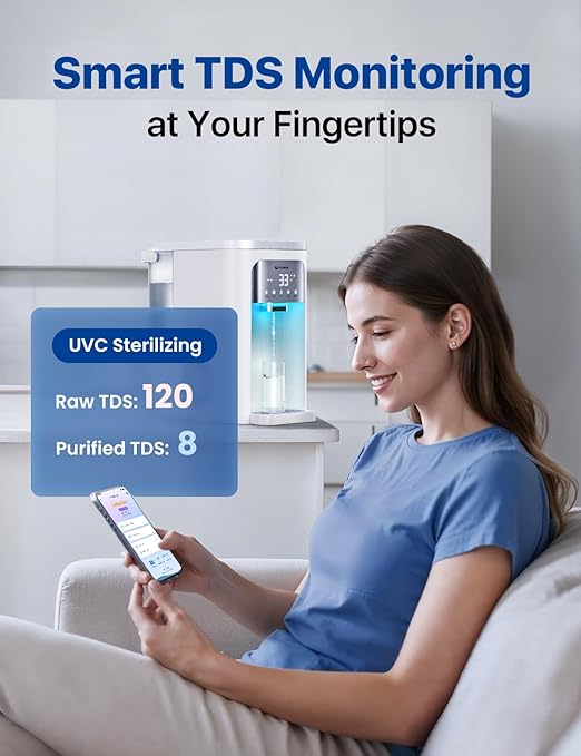 NOVETE Smart Reverse Osmosis Water Filter Countertop, UV 8-Stage RO Water Filtration System with APP Control, Cold Water Down to 32℉, NSF/ANSI 42/58 Certified, 4:1 Pure to Drain, No Plumbing, CRF0A-Qi