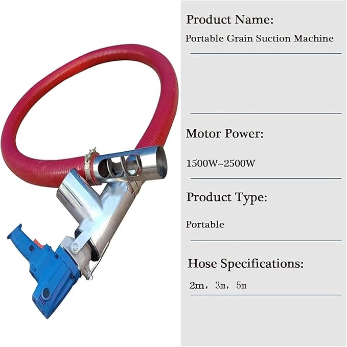 Red Portable Grain Suction Pump - Low Noise Auger Conveyor for Cement, Fertilizer, and Gravel - Efficient and Versatile for Agricultural and Construction Use (3m)