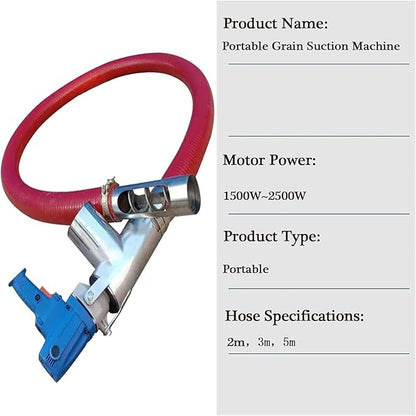 Portable Grain Suction Machine - Low Noise Pump with Hose Conveyor & Auger Screw for Cement, Fertilizer, Gravel (5m & 2m)