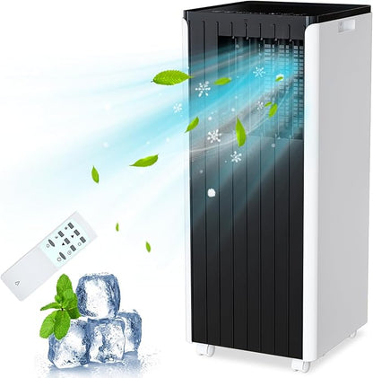 Portable AC Unit with 8000 BTU Cooling, Remote Control & 24-Hour Programmable Timer, Low-Noise Design for Rooms Up to 350 Sq.Ft, Ideal for Dorm or Office Use, Black and White Design