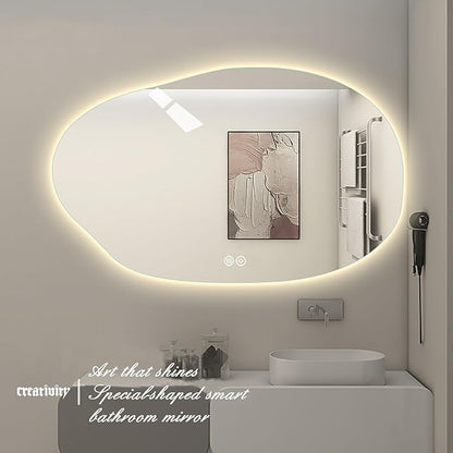JSLJDM 800 mm Illuminated Backlit LED Bathroom Mirror, Wall Mounted Multifunction Bathroom Vanity Mirror with Lights and Demister Pad, Energy-Saving Illuminated Smart Mirror