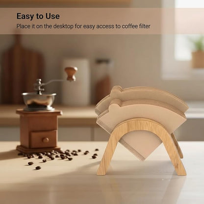 Cone Coffee Filter Holder for Counter, Bamboo Coffee Filter Storage Container, Large Capacity Can Hold 120 Pcs Cone Paper Filters Size #01#02#04