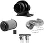 iPower 4 Inch 195 CFM Inline Fan Ventilation Exhaust Blower, Air Carbon Filter with Hook, 8 Feet Flexible Ducting, Rope Hanger, for Grow Tent Ventilation