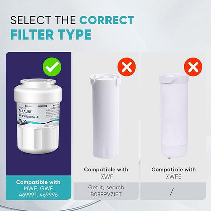 PUREPLUS Alkaline Replacement for GE® MWF®, SmartWater® MWFP, MWFINT, MWFA, GWF, HDX FMG-1, Kenmore® 9991, WFC1201, GSE25GSHECSS, Water Filter, 2 Pack