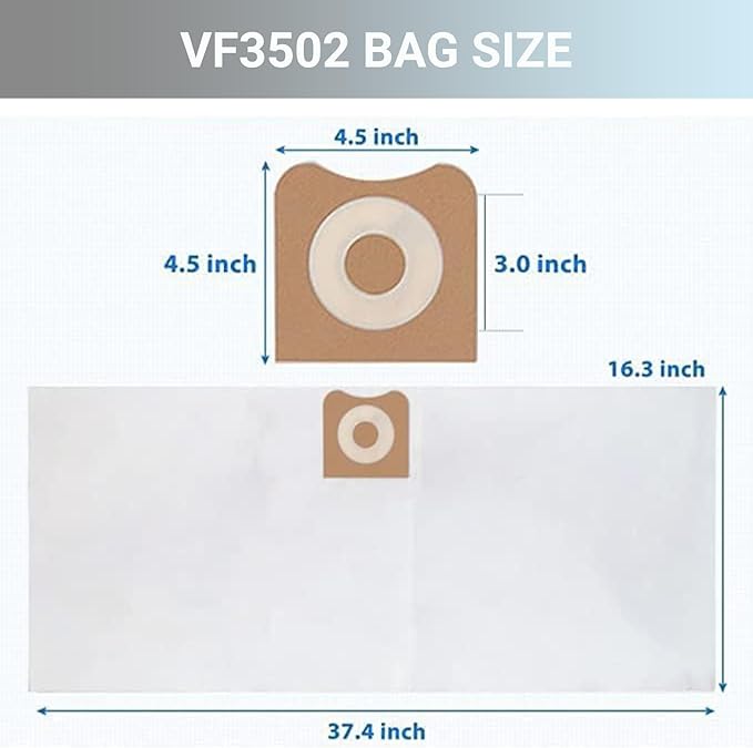 2 Pack Replacement VF4000 Filter for Ridgid Shop Vac Filter 5-20 Gallon, Standard H13 HEAP Wet/Dry Rigid Shop Vac Filters Compatible with Husky 6-9 Gallon Vacs, With 4 Pack VF3502 Bags