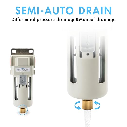 3/8" NPT Air Dryer for Compressor | Compressed Air Line Filter | 5 Micron Brass Element|Bracket, Poly Bowl, 145 psI