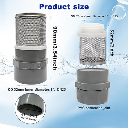 1" Stainless Steel Filter Cover Connected to 1 inch/DN25 Grey PVC Filter Water Pipe, Vent Cap Suction Strainers Used to Remove Debris and Reduce Solid Entry(1pcs)